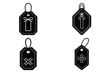 gift tag vector icon set, black color and white background