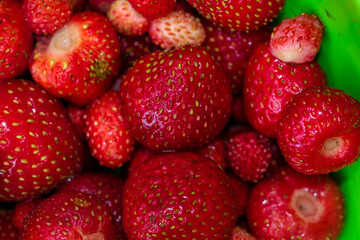 Fresh red strawberries from above