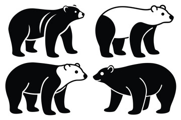polar bear vector icon set, black color and white background