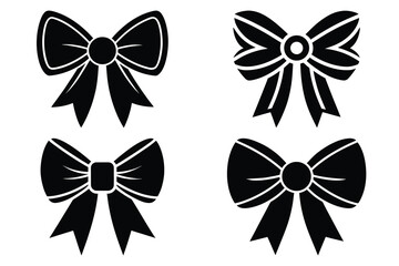 ribbon bow vector icon set, black color and white background