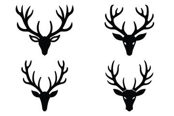 reindeer antlers vector icon set, black color and white background