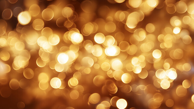 Festive golden bokeh lights sparkle and shine with soft, warm tones