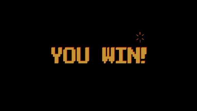 You Win! text animation on 8 bit retro game black background. 4k video. Suitable for your video game content, Vintage Arcade Games or Vintage Arcade Games.
