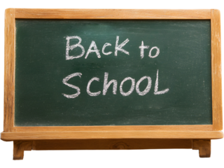 Wooden framed blackboard with handwritten text “Back to School” isolated on transparent background, perfect for educational designs.