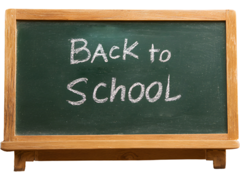 Wooden framed blackboard with handwritten text “Back to School” isolated on transparent background, perfect for educational designs. - Powered by Adobe
