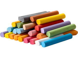 Broken and full pastel chalk sticks in various colors isolated on transparent background, perfect for school and creative designs.