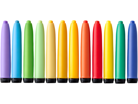Set of colorful crayons in a row isolated on transparent background, perfect for art, education, and children’s design projects.