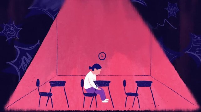 Writer alone in red room animation, creative solitude, artistic inspiration, storytelling, writer&rsquo;s block concept