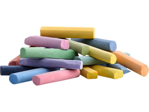 Broken and full pastel chalk sticks in various colors isolated on transparent background, perfect for school and creative designs. - Powered by Adobe