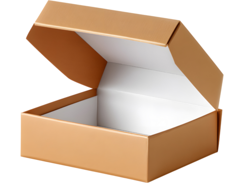 Minimal white open gift box isolated on transparent background, perfect for product presentation or branding designs.