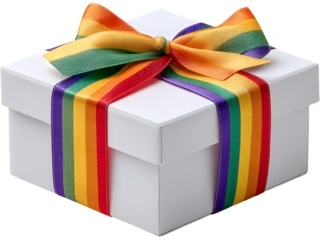 White gift box with colorful ribbon isolated on transparent background, ideal for birthdays, holidays, and cheerful designs.