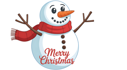 Joyful snowman wearing a red scarf and wishing merry christmas