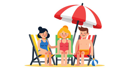 Summer Relaxation Scene: Friends Enjoying Sun And Shade At Beachfront Retreat