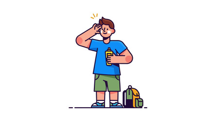 Sun Protection Cartoon: A Youthful Character Applying Sunscreen to Face Outdoors