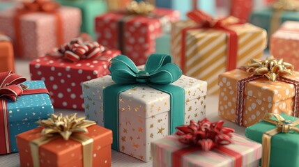 Fototapeta premium teen community service concept gift wrapping with colorful ribbons and festive decorations