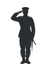 Silhouette of a Soldier in Military Uniform Saluting with Sword