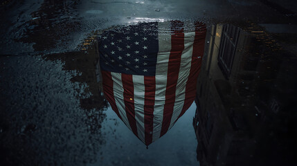 American flag reflection in puddle patriotic symbol of usa united states of america image photography