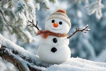 Snowman with stick arms waving dynamic pose