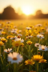 Obraz premium Wildflowers in Sunset Light – Nature Landscape and Summer Bloom Photography