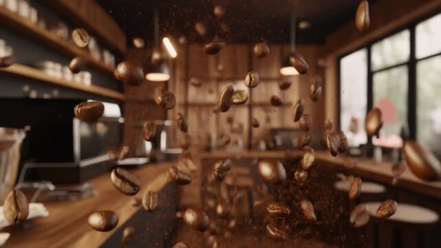 Explosi&oacute;n de granos de caf&eacute; tostados,