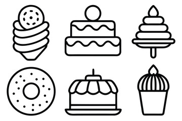Set of bakery and dessert icons in a clean black outline vector style.