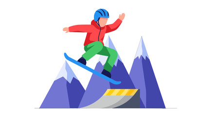 Snowboarder Performing A Jump Against Mountains, On A Dark Background To Boost Creativity