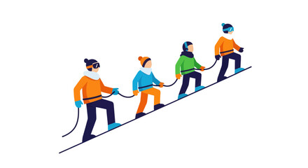 Snowboarders Ascending Together Against a Deep Black Background Depicting Aspiration