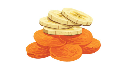 Stacked Slices Displaying Apricots and Bananas Against a Black Backdrop Illustration