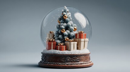 christmas snow globe with presents and a decorated tree for a festive holiday