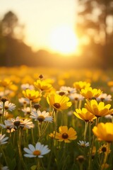 Fototapeta premium Wildflowers in Sunset Light – Nature Landscape and Summer Bloom Photography
