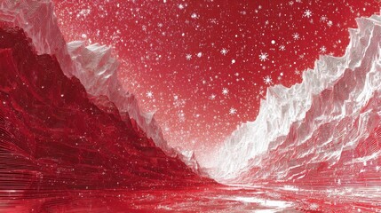 red and white abstract digital landscape with snowflakes