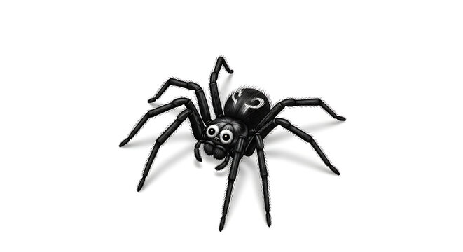 A cartoon spider with big eyes and a question mark on its back on a white background ai generated
