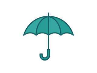 A teal umbrella is open and ready for use against the weather.