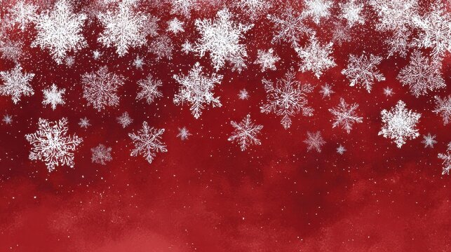 background merry drawn christmas snowflakes red banner snow new december flake pattern decoration wallpaper white design snowflake illustration greeting holiday card garland ball header ornament
