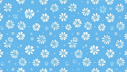 Seamless pattern of white daisies scattered across a light blue background, evoking a delicate and airy feel