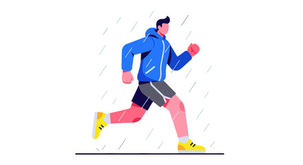 Fototapeta premium Runner In The Rain, Silhouette With Minimalist Illustration Against Black Background