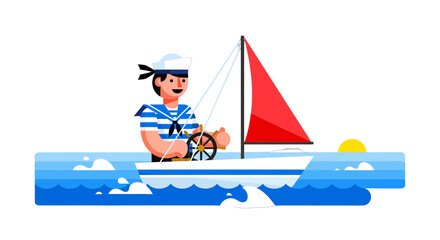 Sailor Navigating a Sailboat During Sunset on the Ocean With Bright Colors