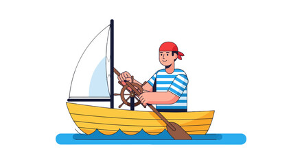 Sailor Navigating a Small Yellow Sailboat Isolated on a Black Background Animation