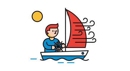 Sailor Navigating a Vessel Under the Sun with Vector Graphics and Minimalist Aesthetic