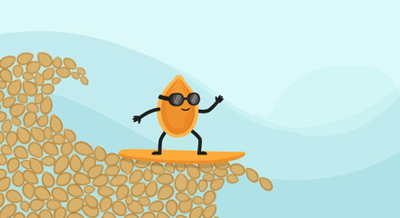 Seed Surfer Enjoying Summer Beach Surfing on a Wave in Tropical Sunshine Vibe
