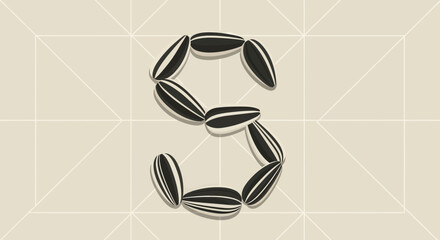 Seed-Formed Letter 'S' Composition Against Textured Geometric Background