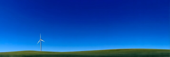 Wind Turbine on Green Field against Deep Blue Sky A Sustainable Energy Landscape Offering Clean Power and Environmental Harmony The Future of Renewable Resources and Ecological Balance 