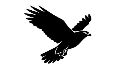 Soaring silhouette of a Hawk: A powerful hawk in mid-flight, its form captured in a striking black silhouette against the sky.