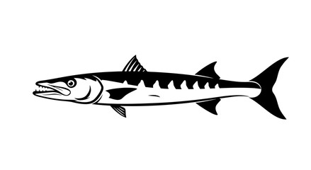 Marine Predator Silhouette: A striking silhouette of a sleek barracuda, a symbol of stealth and power in the ocean, its sharp features and predatory intent perfectly captured in monochrome.