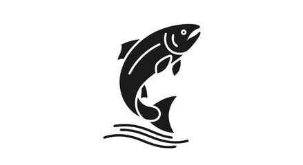 Salmon silhouette illustration: A sleek, black silhouette of a salmon leaping gracefully from the water. the image focuses on the fish's form and the dynamic motion.