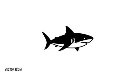 Great White Shark Icon: A stylized, monochrome illustration of a powerful great white shark, symbolizing the apex predator of the ocean depths.