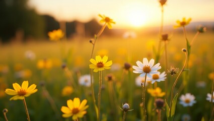 Obraz premium Wildflowers in Sunset Light – Nature Landscape and Summer Bloom Photography
