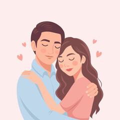 Obraz premium Romantic couple in love. Young man and woman embracing. 