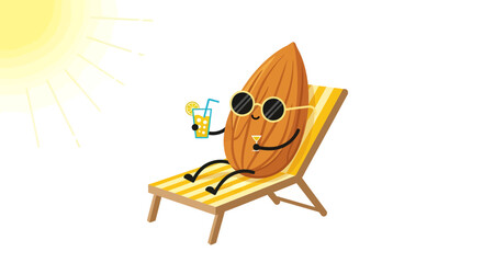 Relaxing Almond Enjoying The Summer Sun While Sunbathing And Sipping a Juice Drink