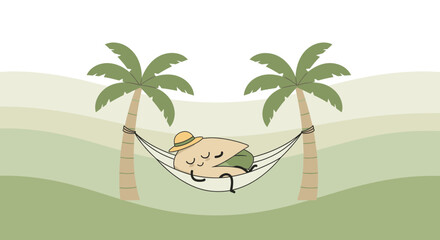 Relaxing Avocado Enjoying Sunbath on Hammock Between Palm Trees in Peaceful Scene